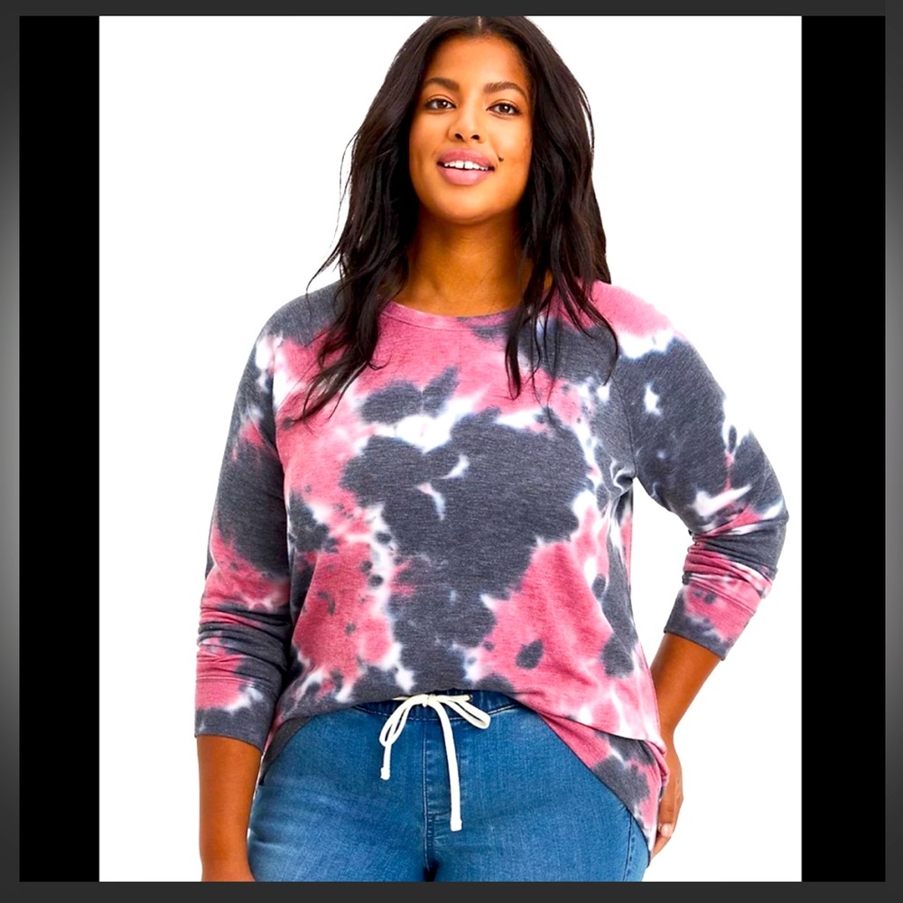 EUC “TORRID” Tie Dye Raglan Sweatshirt Pink and Gray Sz 2 Worn once.